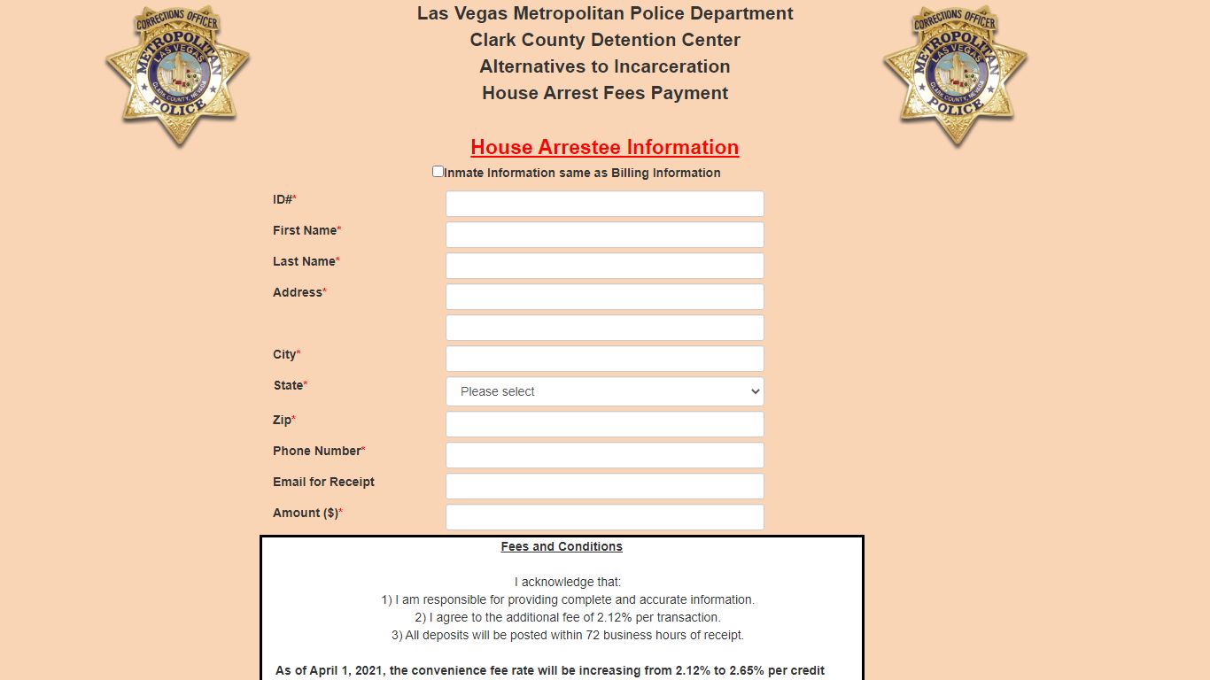 House Arrest Fees Payment - Clark County, Nevada